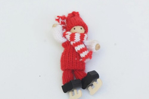 Vintage schwedischer Holzwichtel auf Schlittschuhen Weihnachtsschmuck Klammer Puppe Tomte Sca - Bild 7 von 7