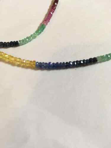 Beautiful rare 925 silver & natural ruby, emerald and sapphire beaded necklace. - Picture 3 of 5