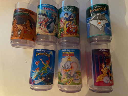 LOT-7 DISNEY 5.5" PLASTIC GLASSES-SNOW WHITE POCAHONTAS BEAUTY & MORE