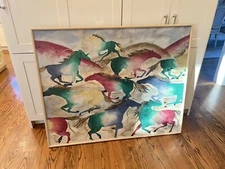 Lee Reynolds Burr Original? Oil Canvas Painting Abstract Western Art Mcm Vtg