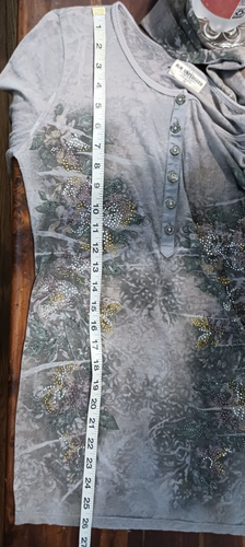 MM Unplugged by Miss Me Shirt Womens Medium Long Sleeve Gray Floral - Picture 5 of 7