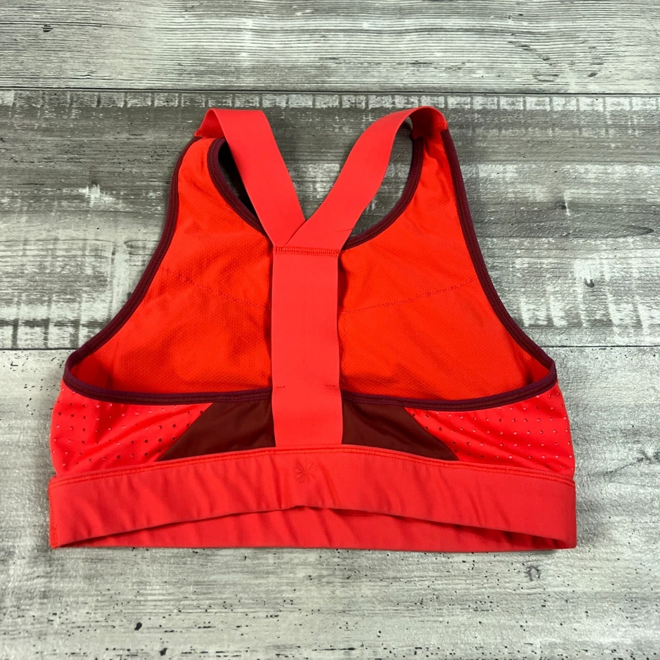 Sujetador deportivo ATHLETA para mujer pequeño tiro cuello alto bloques de color rojo borgoña espalda en T Foto 2 de 4