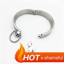 Stainless Steel Press Lockable Collar Neck Choker Binding Restraint Woman Man