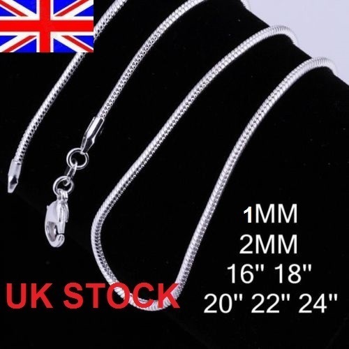 UK Stock Sale Silver Plated Necklace Snake Chain 1mm 2mm 16 18 20 22 24 Inch UK Stock Sale Silver Plated Necklace Snake Chain 1mm 2mm 16 18 20 22 24 Inch