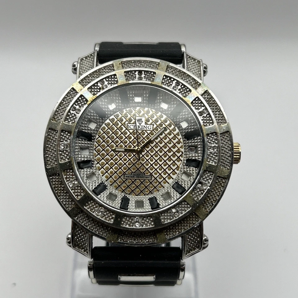 Reloj Ice King Hombre Esfera Grande 51mm Ice Bling Moda Tono Plateado BATERÍA NUEVA 8" Foto 2 de 4