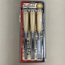 NOS Sheffield 3 PC Wood Chisel Set Hardwood Handles 1/2 3/4 1"  USA