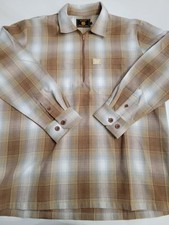 FB County Long Sleeve Checker Shirt 1/4 Zip Brown Tan Size Medium