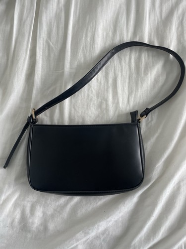 BLACK SHINY COTTON ON SHOULDER BAG HANDBAG 90's y2k - Picture 2 of 3