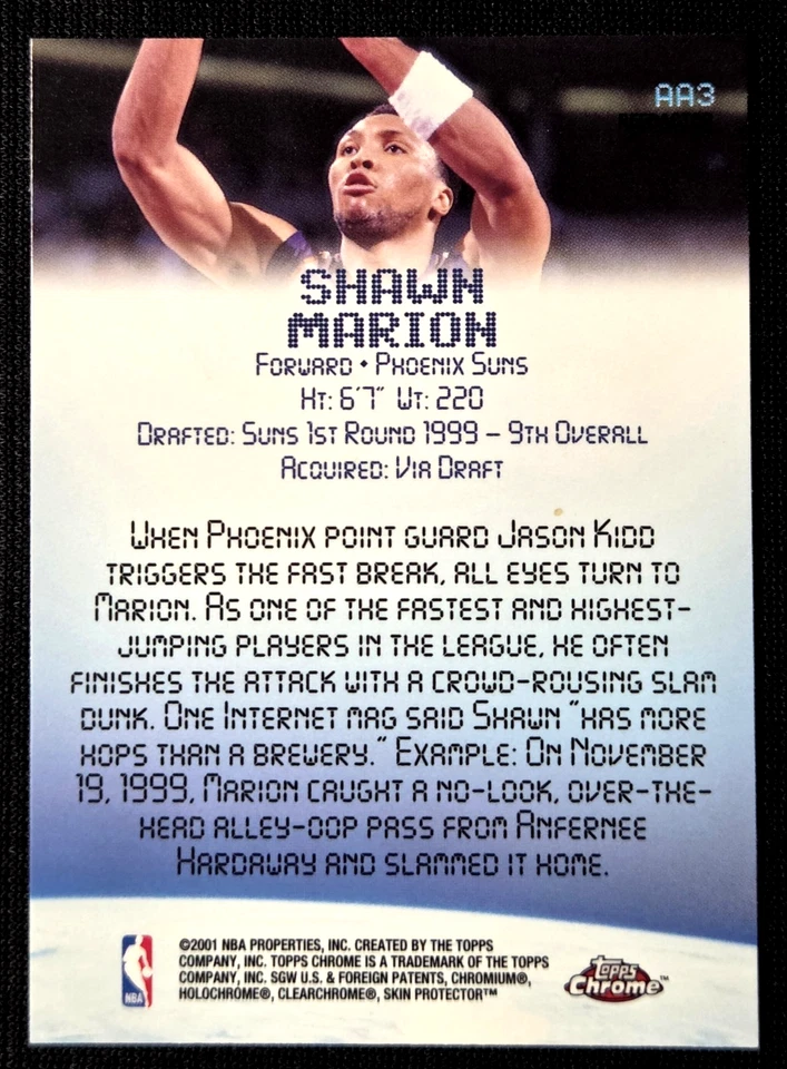 2000-01 Topps Chrome #AA3 Shawn Marion Aptitude для Altitude Refractor SP почти как новый+ - Изображение 2 из 2