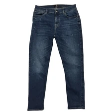 7 For All Mankind Jeans Mens 36x32 Blue Slimmy Tapered Stretch Denim Distressed