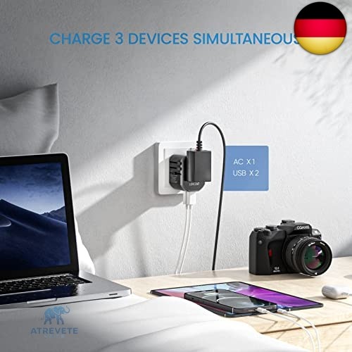 LENCENT Reiseadapter Weltweit Internationaler Reisestecker mit 2 USB Anschlüße A - Bild 2 von 13