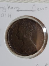 1901H Hong Kong One Cent Bronze Coin KM#4.3 Queen Victoria About Uncirculated AU