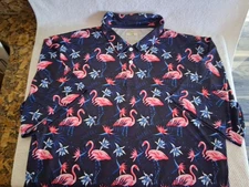 Obnoxious Golf Polo Shirt Mens 3XL Flamingos & Orchid Flowers Stretchy XXXL