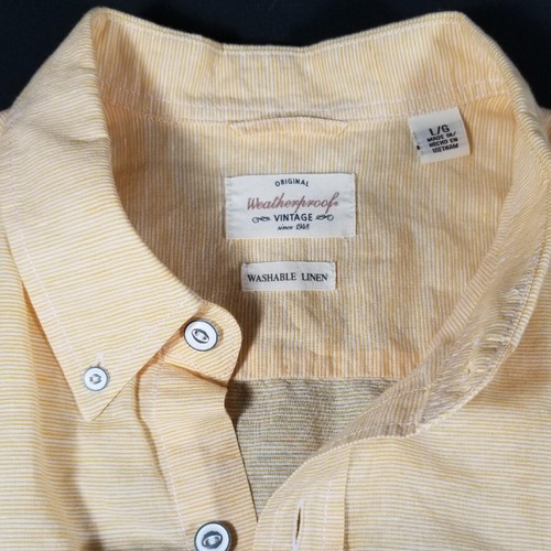 Weatherproof Vintage Mens L Large Short Sleeve Shirt Washable Linen Orange Peach - Picture 4 of 10