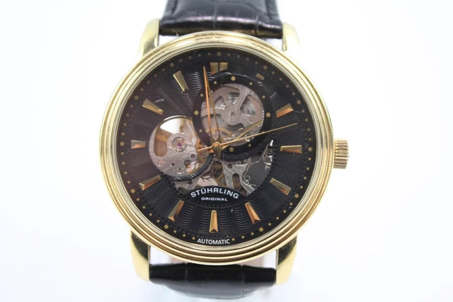 13 Stuhrling Original Gold Tone Skeleton Watch Automatic Working