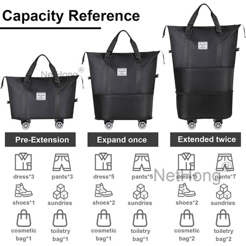 Expandable Rolling Bag with Wheels Foldable Duffel Bag for Travel Carry on Bag~~ - Picture 19 of 61