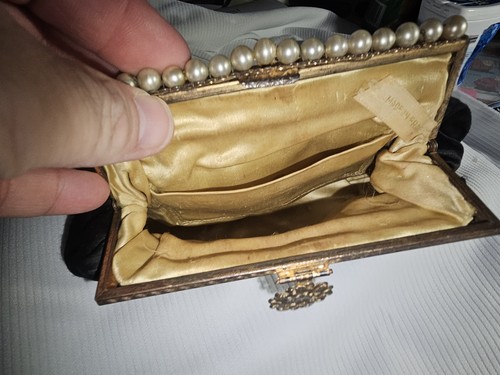 Antique Gold Jewel Frame French Black Floral Tambour Le Point De Beauvais Purse - Picture 8 of 12