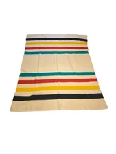 Eaton Trapper Point Genuine All Wool Color Stripe Blanket 79x63 England Damage