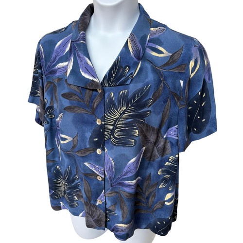 Camisa vintage con botones estampado tropical manga corta talla 16W - Imagen 3 de 9