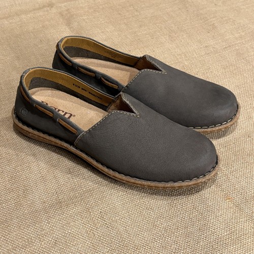 Born Schuhe Damen 8,5 grau Slipper Leder flache Schuhe handgefertigt bequem Freizeit