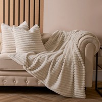 OHS Faux Fur Thick Ribbed Throw - Natural