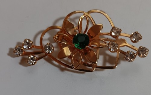Vintage Brosche 3-dimensional, goldfarben offen geschliffen Doppelherzen, Strass Spray - Bild 6 von 6