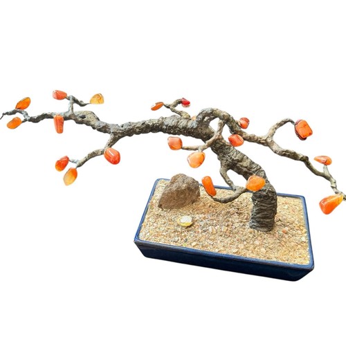 Vintage 1960 Chinese Bonsai Tree semi-precious stone Carnelian Quartz Stamped