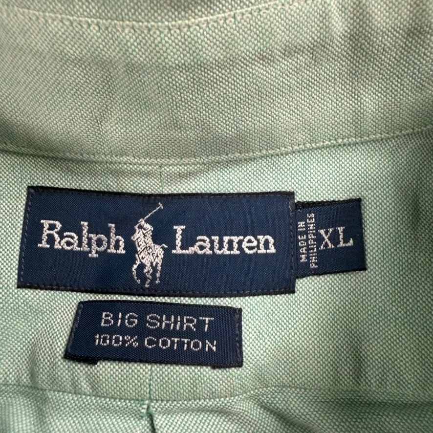 Camisa polo masculina Ralph Lauren grande XL verde Oxford botão para baixo logotipo pônei - Imagem 3 de 4