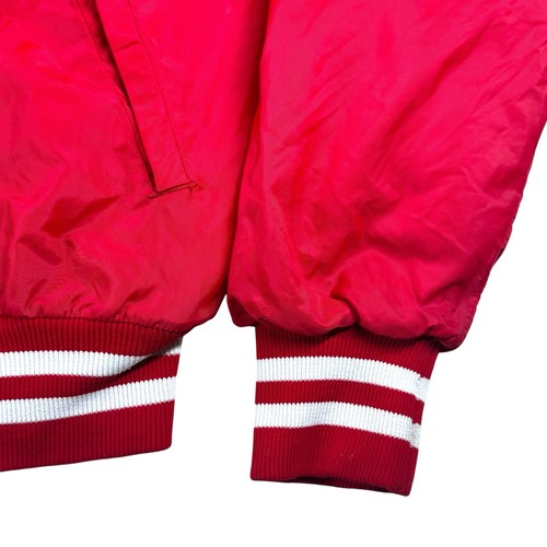 Vintage 70s Circus Odyssey Red Satin Bomber Jacket Gr. M Sherpa Lined Made In USA - Bild 8 von 14