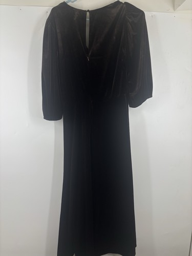 Neu mit Etikett Calvin Klein Midi-Kleid Samt Puffärmel Ballonärmel V-Ausschnitt kaffeebraun 6 - Bild 3 von 7