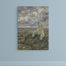 Polar Bear Rock Sky Oil Painting Wall Hanging Animals Canvas Prints