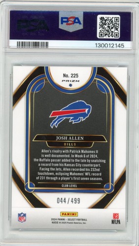 2024 Select Josh Allen #225 Neon Green Shock SP /499 Club Level PSA 10 Gem Mint - Picture 2 of 2