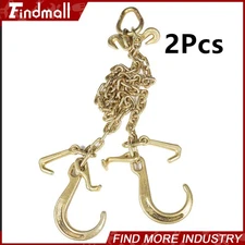 2PCS G70 V-Chain Bridle w/8" Medium J Hooks,T- Hook&J-Hook 5/16''x3'
