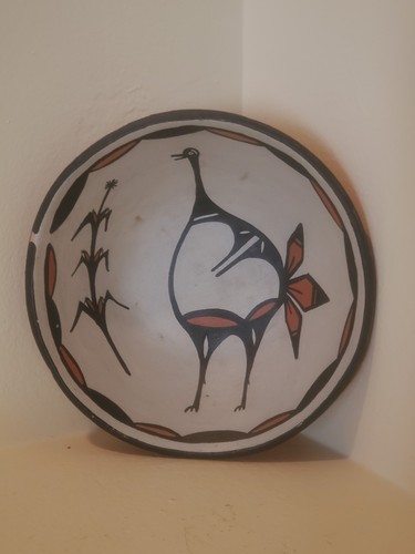 Vintage Indianer Santa Domingo Keramik Schale mit Vogel