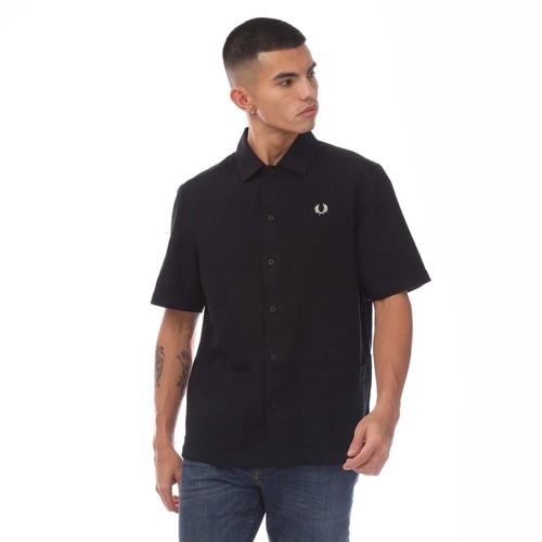 Camisa de panel de piqué de lino Fred Perry para hombre en negro