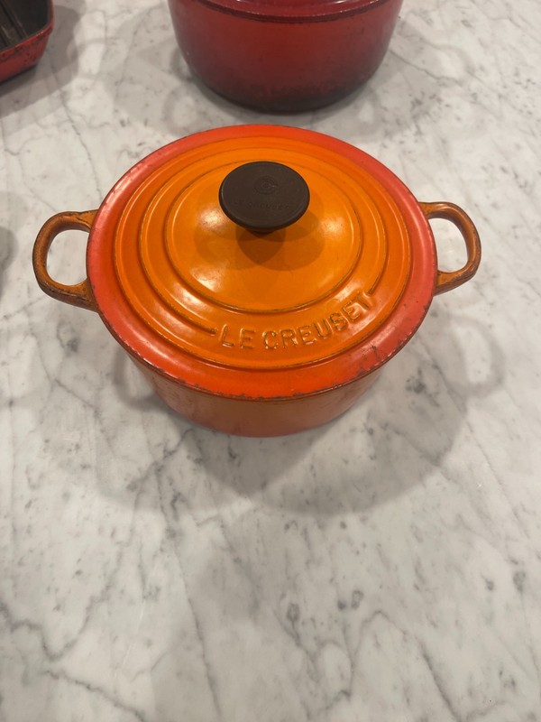 Le Creuset #18 Round Dutch Oven Flame Enamel Cast Iron Made in France w/Lid