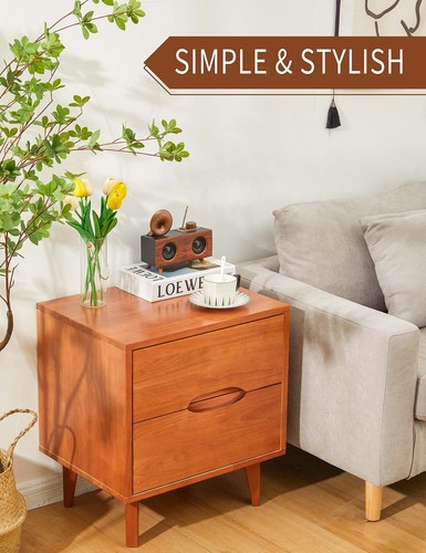 Mid Century Modern Grooved Handle Wood Nightstands Side Table Bedroom Storage... - Picture 6 of 8