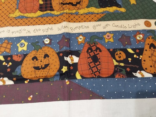Vintage Halloween Vest Cut & Sew Fabric Panel Magic NIght Pumpkins Glow w Button - Picture 9 of 11