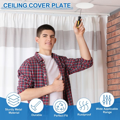 5Pz Piastra di Copertura per Soffitto in Metallo 6,1" Adatto per Foro Tondo 6,3-7,9", Bianco - Foto 3 di 7
