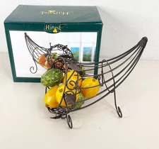 VTG Harvest Metal Cornucopia Candle Basket Tabletop Thanksgiving Display New