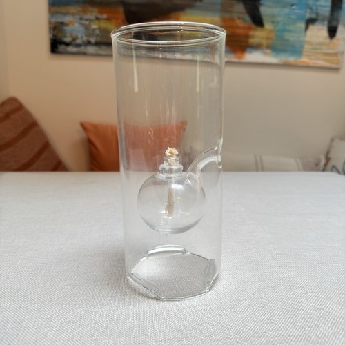 Vintage Wolfard Glass Blowing Company Hand Blown 9” Glass Oil Lamp