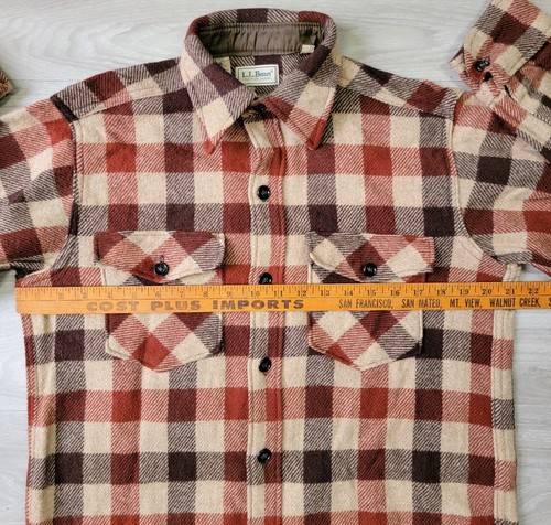 Vtg LL Bean Shirt Men's M Long Wool Twill Plaid Button Up Flannel Shacket USA - Picture 8 of 15