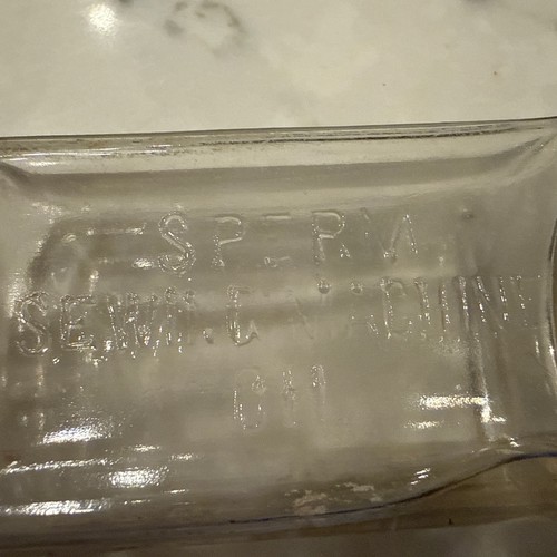 Antique Clear Glass Embossed "Sperm Sewing Machine Oil" 2 oz Bottle - Picture 1 of 4