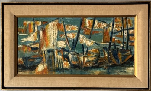 ANTIK MID CENTURY MODERN ABSTRAKT NAUTISCHES BOOT ÖLGEMÄLDE VINTAGE SEGELBOOT - Bild 9 von 14