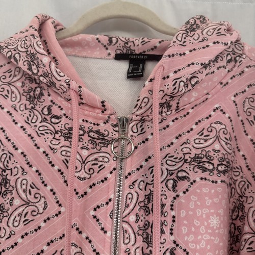 Forever 21 Pink Black Cropped Full Zip Hoodie Sz XL NWT - Picture 5 of 11