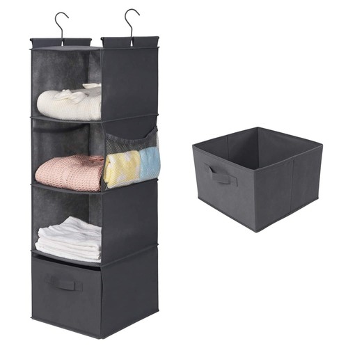 4-Shelf Hanging Closet Organizer, Space Saver, Cloth Hanging Shelves with 2 S...