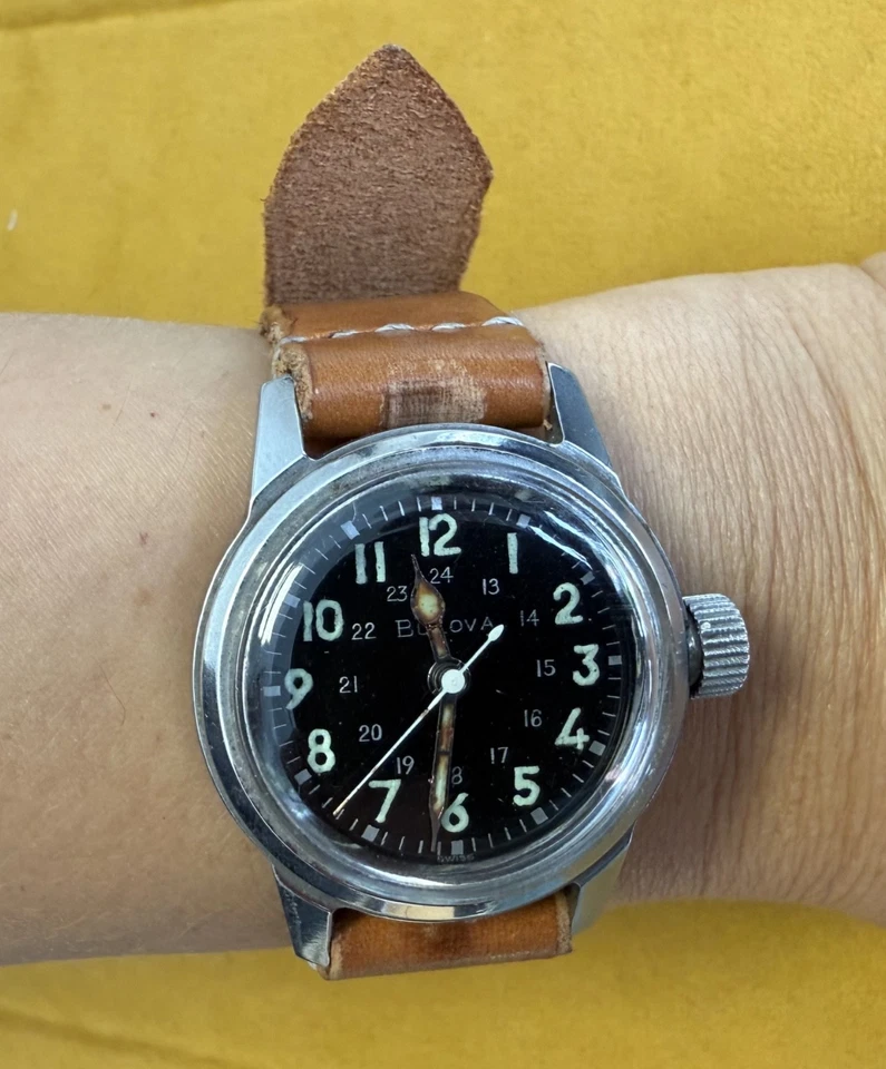 Reloj Militar MIL-W-3818A 32mm Original Bulova con Correa de Cuero Hecha a Medida Foto 4 de 4