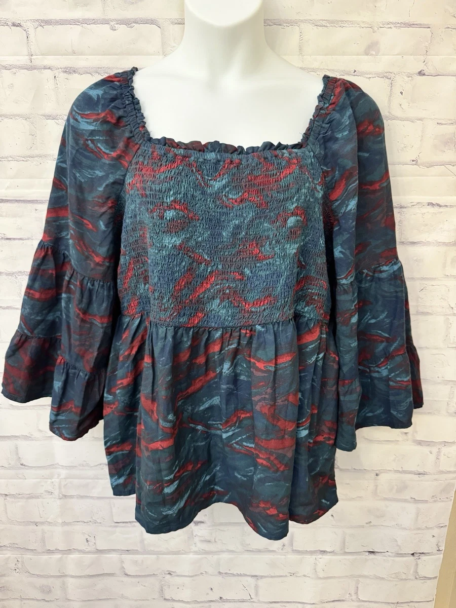 Top Femme Terra & Sky - Taille 1X (16W-18W) - Manches Longues - Coton Et Modal - Bleu Cove - Occasion Parfait état
