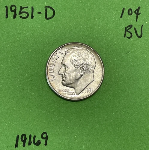 1951 D Roosevelt Dime 10c BU Uncirculated Mint State 90% Silver