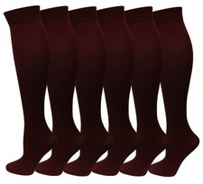 6 Pairs Pack Women Stretchy Spandex Trouser Socks Opaque Knee High Burgundy
